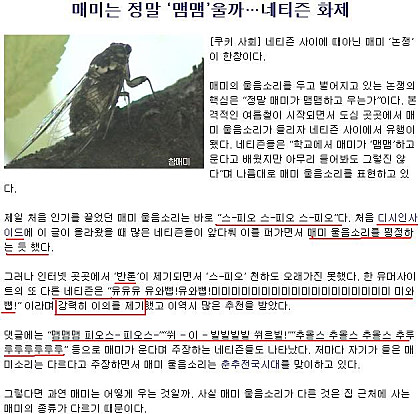 매미의 울음소리는다양하지